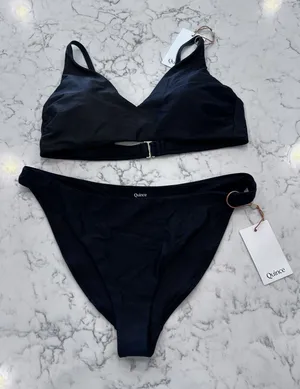 NWT Quince Black Italian V Neck Bikini Top & Low Rise Bottom Set Size Large thumbnail 1