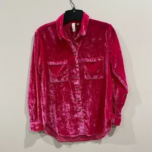 Pilcro Mara‎ Pink Velvet Button Front Pants Petite 2 Boho Wide Leg Anthropologie thumbnail 2