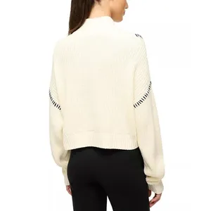 Staud Hampton Cropped Sweater Cream and Navy Blue Stitch thumbnail 8