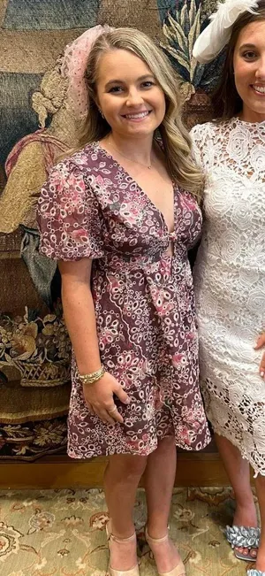 Altar’d State Maroon Floral Embroidered Puff Sleeve girly Keyhole front Dress thumbnail 6