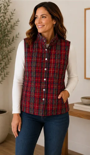 Baxter & Wells Quilted Plaid Snap-Front Vest – Women’s XL thumbnail 1