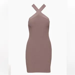 ARITZIA BABATON Sculpt Knit Criss Cross Mini Ribbed Dress Brown Size Large‎ thumbnail 2