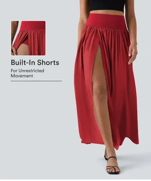 Halara Breezeful High Waisted Split 2-in-1 Flowy Quick Dry Maxi Skirt Red XL thumbnail 1