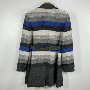 Classiques Entier Womens Wool Blend Belted Double Breasted Stripe Trench Coat‎ L thumbnail 3