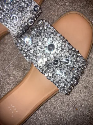 A new day beach bridal Embellished Rhinestone Slide Sandals in Silver 10W thumbnail 4