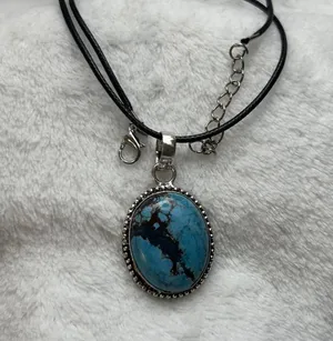 Turquoise Natural Gemstone 925 Silver Plated Gemstone Pendant Necklace thumbnail 1