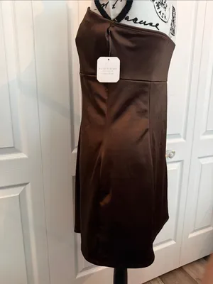 Altar’d State Strapless Brown Satin Dress thumbnail 3