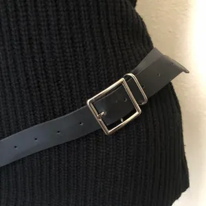 Black PU leather belt with silver buckle. Size S thumbnail 2