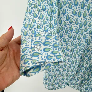 Rock Flower Paper Boho Paisley Print Tunic Blouse Shirt Blue Green Rayon Small‎ thumbnail 3