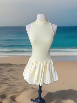 Sleeveless Pastel Yellow Bubble Hem Mini Dress Summer thumbnail 12