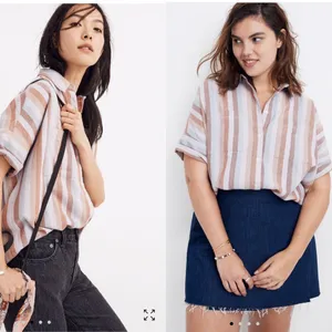 Madewell Oversized‎ Boxy Button Up Striped Flannel Short Sleeve Top Women's XXS thumbnail 2