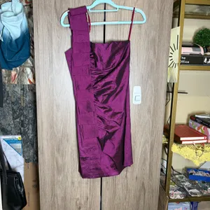 Cache One Shoulder Ruffle Cocktail Dress Womens 10 Purple Ruched Party Formal thumbnail 2