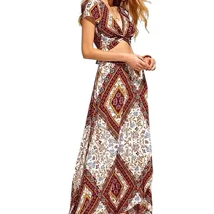Boho Maxi Dress Boutique Crop Top & Maxi Skirt Set Viscose nwt thumbnail 3