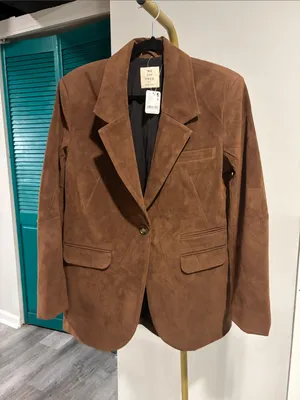 FREE PEOPLE NWT Paper Cut Vegan Suede Blazer / Brown Bear thumbnail 14