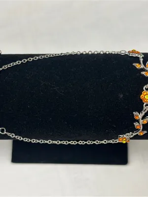 Silver Floral Bracelet with Bright Orange Crystal Accents thumbnail 10