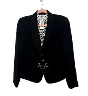 Tahari Black Cheetah Print Inner Blazer thumbnail 1