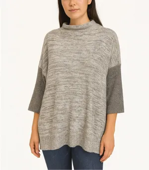 Kinross 100% Cashmere Marled Gray Taupe Mock Neck Dolman Sleeve Sweater S thumbnail 11