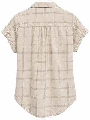 Women's Cream Plaid Button-Front Shirt - Lightweight Short Sleeve thumbnail 3