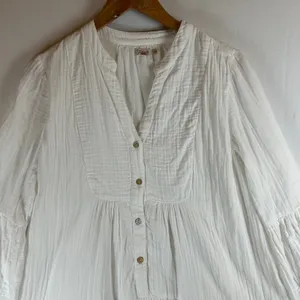 Faherty White Organic Cotton Gauze Tiered Bell Sleeve Mini Dress Small thumbnail 6