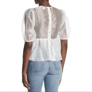 Topshop | NWT | Size 6 | Dobby Dot Organza Puff Sleeve Sheer Blouse | Retail $58 thumbnail 2
