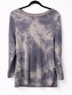 Cupio Tie Dye Top‎ Purple Gray Large Boho Ruffle Side Casual Loungewear thumbnail 1