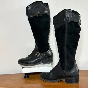 Fabianelli Black Leather Suede Tall Moto Boots Buckle Detail G186 Euro 37 thumbnail 2