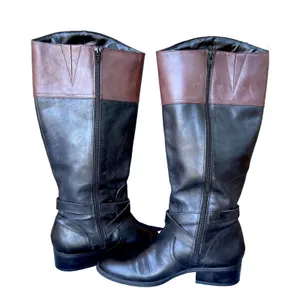 Lauren Ralph Lauren Menna W Leather Wide Calf Riding Boots Black Brown 7.5B thumbnail 2