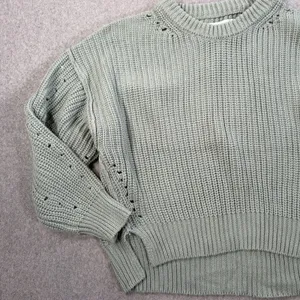 Altar'd State Women's Medium Sage Green Chunky Knit Sweater Cut Out High Low thumbnail 2