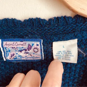 April Cornell Vintage Wool Cardigan Knit Sweater Blue Button Front sz L thumbnail 10