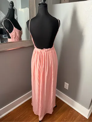 Bibi Pink Crochet Maxi Dress Open Back Coquette Cottagecore Barbie Size Small thumbnail 4