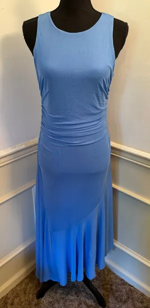 Steve Madden Laney Asymmetric Mesh Ruched Midi Dress Blue Y2K Cocktail Resort thumbnail 1