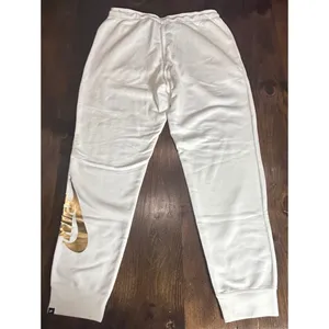 Nike Joggers Large White Metallic Gold Logo Fleece Sweatpants Athleisure Sporty thumbnail 6