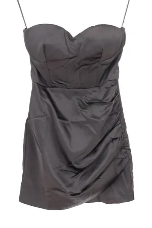 Naked Wardrobe The Statement Black Satin Ruched Mini Dress XS thumbnail 1