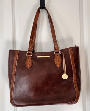 Brahmin Brown‎ Crocodile Print Leather Handbag Classic Purse 10"H x 15"W thumbnail 1