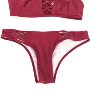 Strappy Criss Cross Bikini‎ Set Maroon Size S Red thumbnail 5