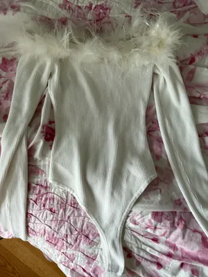 Altar'd State White feather longe sleeve top thumbnail 1
