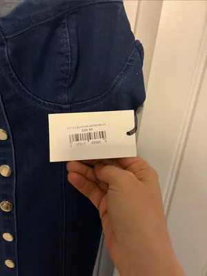 iris Dark Blue Button-Front Denim Slip Dress thumbnail 2