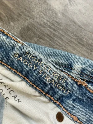American Eagle Highest Rise Baggy Straight Jeans Destroyed 14 Strigid thumbnail 4
