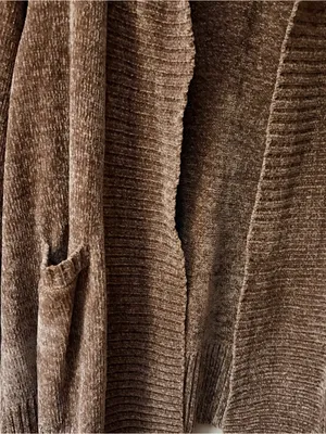 Orvis Brown Chenille Open-Front Shawl Cardigan thumbnail 5