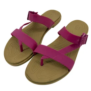 Crocs Tulum Toe Post Sandal Flip Flop Fuchsia Pink Tan Women 7 Buckle Straps thumbnail 1