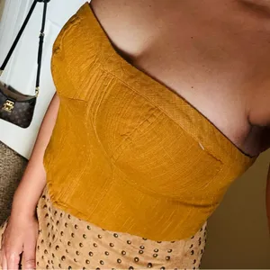 Free People One-Shoulder Mustard Crop Top thumbnail 1