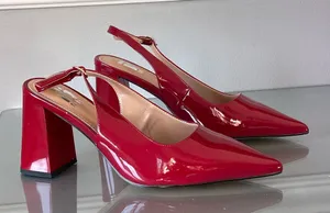 Women’s Red Patent Leather Slingback Block Heel Pumps Pointed Toe Size 8 NEW thumbnail 1