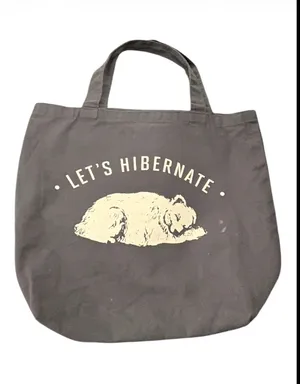 Grey Graphic Tote with Bear “LETS HIBERNATE” Gray thumbnail 1