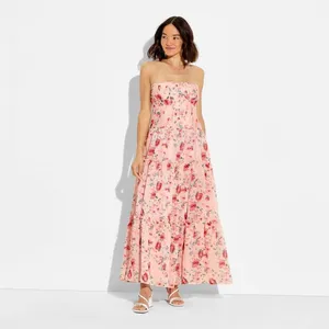 wild fable Pink Floral Strapless Tiered Maxi Dress thumbnail 2
