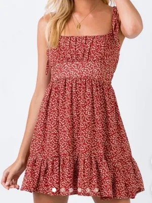 Princess Polly Rust Red Floral Tie-Strap Mini Dress thumbnail 1