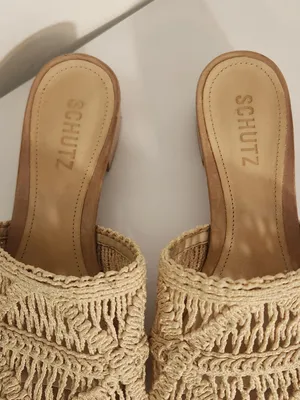 Schutz Cream Macrame Slide Sandals with Leather Sole Size 7 thumbnail 5
