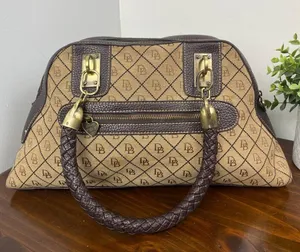 Dooney And Bourke Vintage Leather Brown Leather Signature Canvas Satchel Handbag thumbnail 5