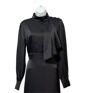 Alexia Admor Black Satin Mock Neck Drape Midi Dress Sz 4 D3401 thumbnail 4