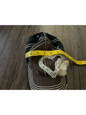 Olive & Pique Beaded Floral Heart Cap Brown Denim Y2K thumbnail 9