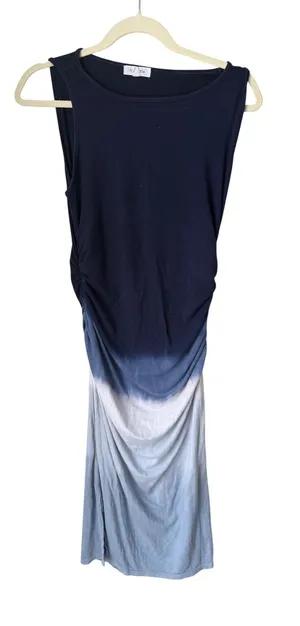 Athleta‎ Ombre Ruched Tank Dress Navy Blue White Blue Size S Made in USA thumbnail 1
